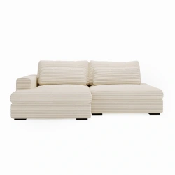 Narożnik Leida L z funkcją spania i pojemnikiem śmietankowy sztruks