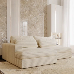 Narożnik Leida L z funkcją spania i pojemnikiem śmietankowy sztruks Narożnik Leida L z funkcją spania i pojemnikiem śmietankowy sztruks