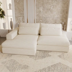 Narożnik Leida L z funkcją spania i pojemnikiem śmietankowy sztruks Narożnik Leida L z funkcją spania i pojemnikiem śmietankowy sztruks