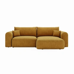 Narożnik Next L z funkcją spania i pojemnikiem na pościel musztardowy