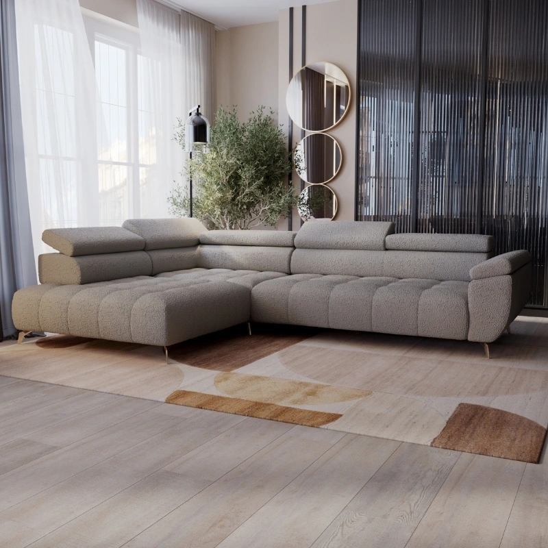 Narożnik L-kształtny Silva z regulowanymi zagłówkami i silnikiem elektrycznym Narożnik L-kształtny Silva z regulowanymi zagłówkami i silnikiem elektrycznym