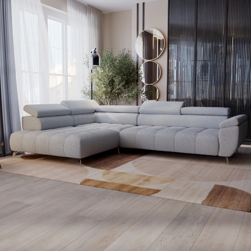 Narożnik L-kształtny Silva z regulowanymi zagłówkami i silnikiem elektrycznym Narożnik L-kształtny Silva z regulowanymi zagłówkami i silnikiem elektrycznym