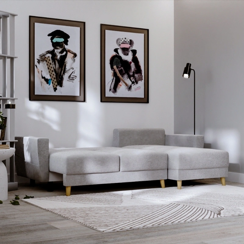 Nowoczesny narożnik L-kształtny Fray z funkcją spania i pojemnikiem Nowoczesny narożnik L-kształtny Fray z funkcją spania i pojemnikiem