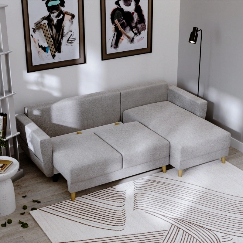 Nowoczesny narożnik L-kształtny Fray z funkcją spania i pojemnikiem Nowoczesny narożnik L-kształtny Fray z funkcją spania i pojemnikiem