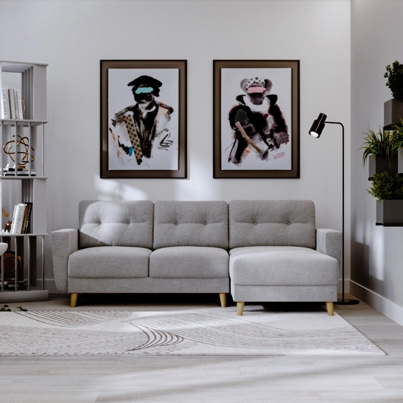 Nowoczesny narożnik L-kształtny Fray z funkcją spania i pojemnikiem Nowoczesny narożnik L-kształtny Fray z funkcją spania i pojemnikiem