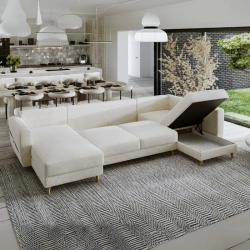 Narożnik U-kszałtny Gwen w stylu skandynawskim z funkcją spania Narożnik U-kszałtny Gwen w stylu skandynawskim z funkcją spania