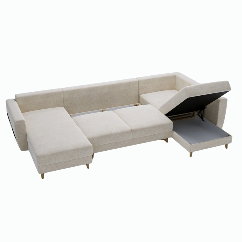 Narożnik U-kszałtny Gwen w stylu skandynawskim z funkcją spania Narożnik U-kszałtny Gwen w stylu skandynawskim z funkcją spania