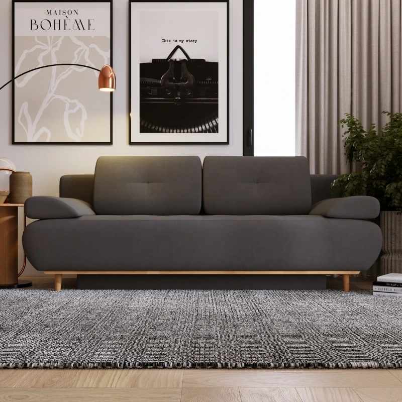 Pikowana sofa Raspberry z funkcją spania i pojemnikiem na pościel Pikowana sofa Raspberry z funkcją spania i pojemnikiem na pościel