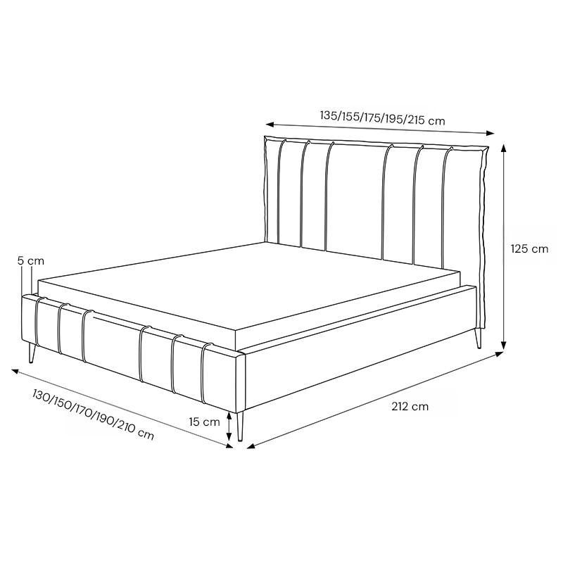 Łóżko tapicerowane Suzi na wysokich nóżkach rozmiar do wyboru Łóżko tapicerowane Suzi na wysokich nóżkach rozmiar do wyboru
