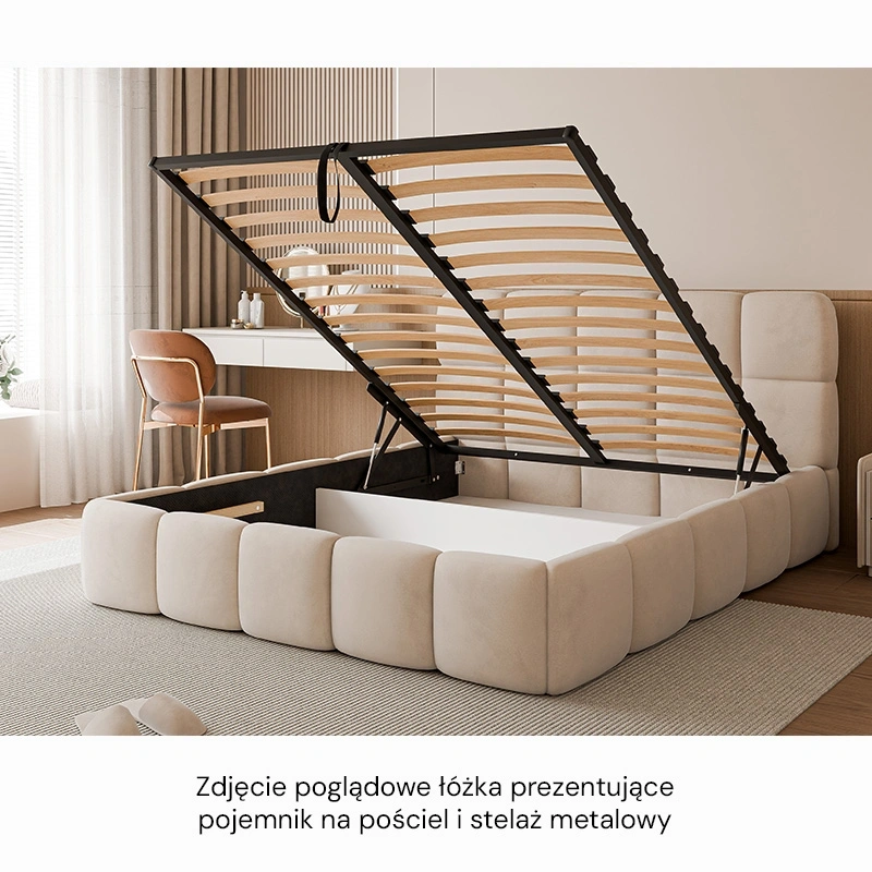 Łóżko tapicerowane Cloud z pojemnikiem na pościel 140/160/180x200cm Łóżko tapicerowane Cloud z pojemnikiem na pościel 140/160/180x200cm
