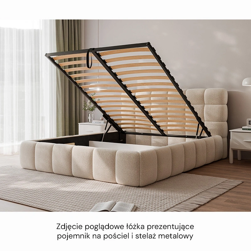 Łóżko tapicerowane Bubble z pojemnikiem na pościel 140/160/180x200cm Łóżko tapicerowane Bubble z pojemnikiem na pościel 140/160/180x200cm