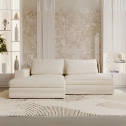 Narożnik w stylu Japandi Leida L z funkcją spania i pojemnikiem