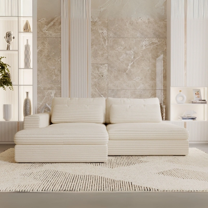 Narożnik w stylu Japandi Leida L z funkcją spania i pojemnikiem