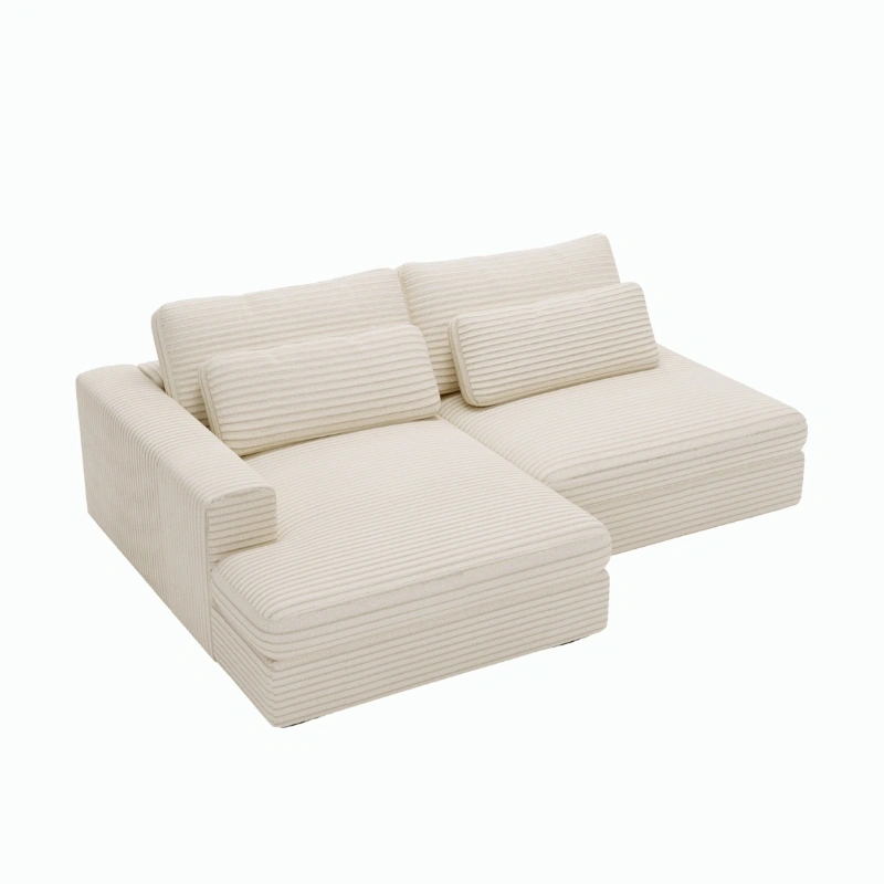 Narożnik w stylu Japandi Leida L z funkcją spania i pojemnikiem