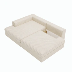 Narożnik w stylu Japandi Leida L z funkcją spania i pojemnikiem