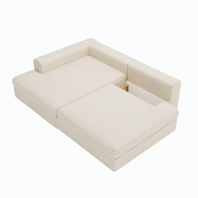 Narożnik w stylu Japandi Leida L z funkcją spania i pojemnikiem