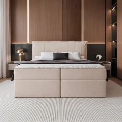 Łóżko kontynentalne Moly z materacem bonellowym i topperem