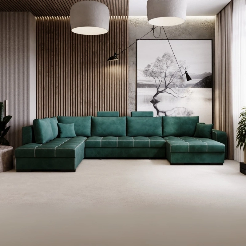 Duży narożnik U-kształtny London z funkcją spania i pojemnikiem na pościel Duży narożnik U-kształtny London z funkcją spania i pojemnikiem na pościel