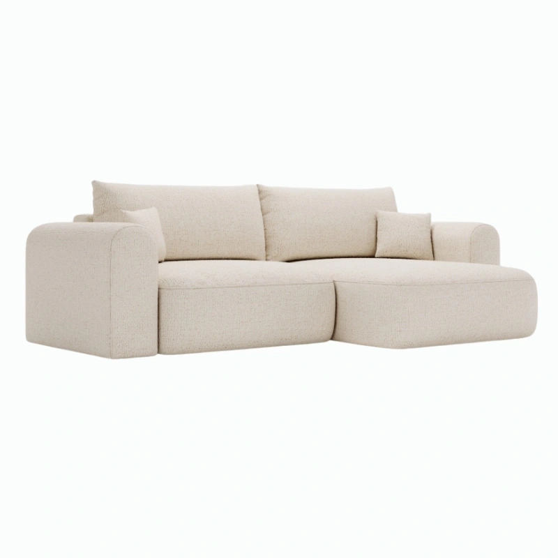 Narożnik w stylu Japandi Next L z funkcją spania i pojemnikiem na pościel