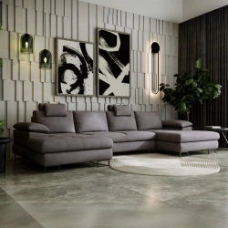 Pikowany narożnik U-kształtny Cuba z funkcją spania i pojemnikami Pikowany narożnik U-kształtny Cuba z funkcją spania i pojemnikami