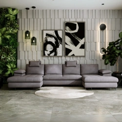 Pikowany narożnik U-kształtny Cuba z funkcją spania i pojemnikami Pikowany narożnik U-kształtny Cuba z funkcją spania i pojemnikami