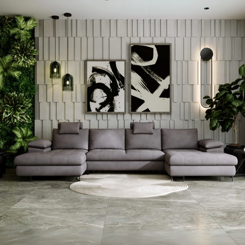 Pikowany narożnik U-kształtny Cuba z funkcją spania i pojemnikami Pikowany narożnik U-kształtny Cuba z funkcją spania i pojemnikami