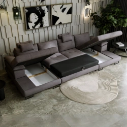 Pikowany narożnik U-kształtny Cuba z funkcją spania i pojemnikami Pikowany narożnik U-kształtny Cuba z funkcją spania i pojemnikami