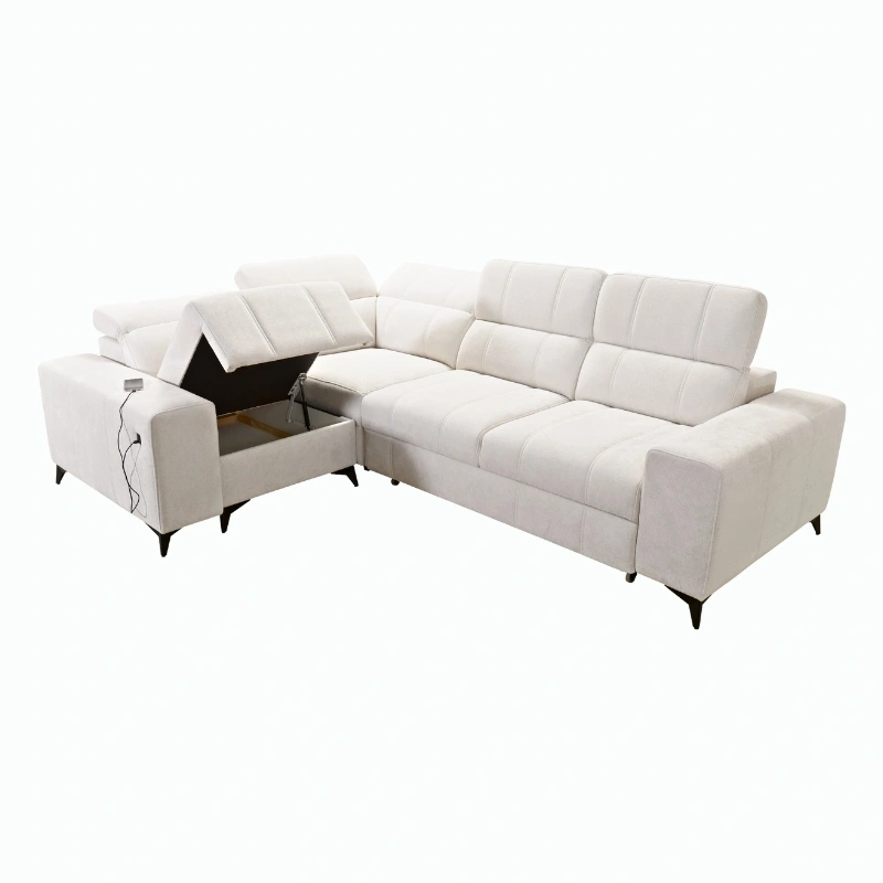 Narożnik Ariete II L-kształtny z funkcją spania, regulowanymi zagłówkami i portem USB Narożnik Ariete II L-kształtny z funkcją spania, regulowanymi zagłówkami i portem USB