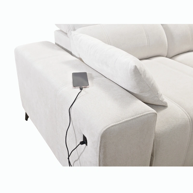 Narożnik Ariete II L-kształtny z funkcją spania, regulowanymi zagłówkami i portem USB Narożnik Ariete II L-kształtny z funkcją spania, regulowanymi zagłówkami i portem USB