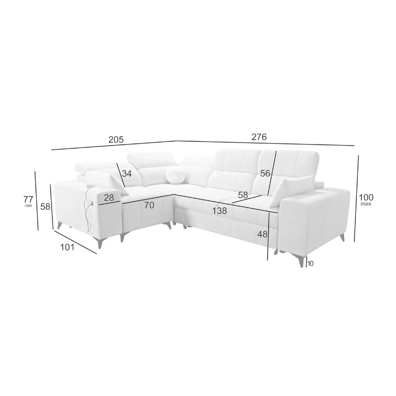 Narożnik Ariete II L-kształtny z funkcją spania, regulowanymi zagłówkami i portem USB Narożnik Ariete II L-kształtny z funkcją spania, regulowanymi zagłówkami i portem USB