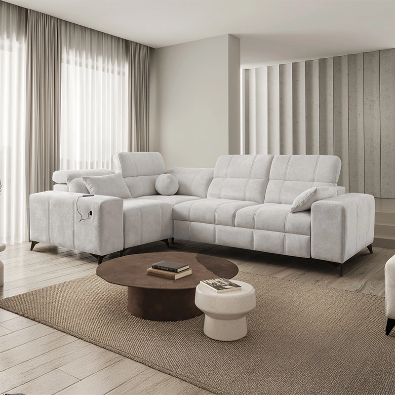 Narożnik Ariete II L-kształtny z funkcją spania, regulowanymi zagłówkami i portem USB Narożnik Ariete II L-kształtny z funkcją spania, regulowanymi zagłówkami i portem USB