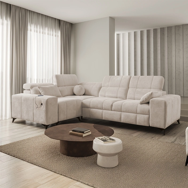 Narożnik Ariete II L-kształtny z funkcją spania, regulowanymi zagłówkami i portem USB Narożnik Ariete II L-kształtny z funkcją spania, regulowanymi zagłówkami i portem USB