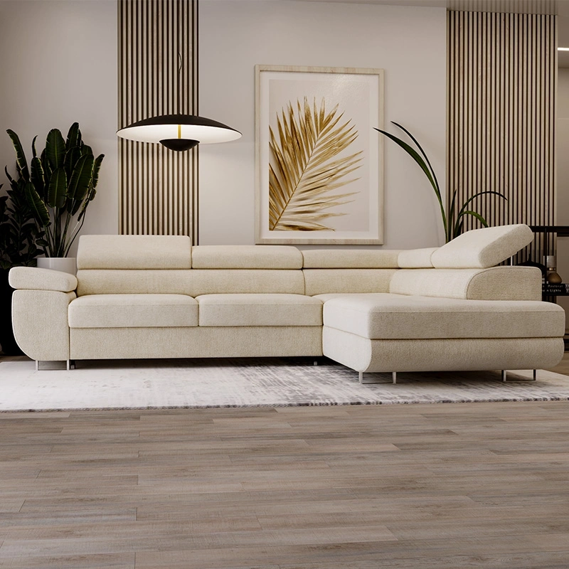 Narożnik L-Kształtny Anton z regulowanymi zagłówkami śmietankowy Narożnik L-Kształtny Anton z regulowanymi zagłówkami śmietankowy