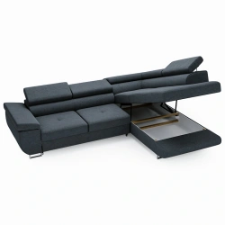 Narożnik L-Kształtny Anton z regulowanymi zagłówkami granatowy Narożnik L-Kształtny Anton z regulowanymi zagłówkami granatowy