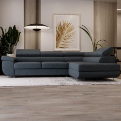 Narożnik L-Kształtny Anton z regulowanymi zagłówkami granatowy Narożnik L-Kształtny Anton z regulowanymi zagłówkami granatowy