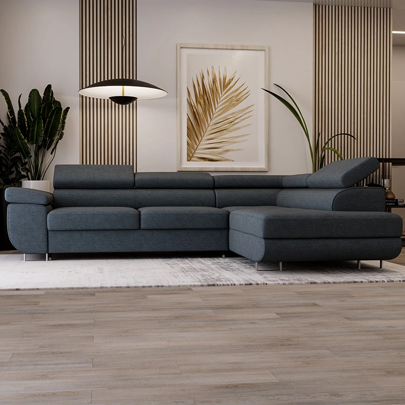 Narożnik L-Kształtny Anton z regulowanymi zagłówkami granatowy Narożnik L-Kształtny Anton z regulowanymi zagłówkami granatowy