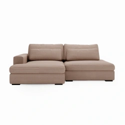 Narożnik Leida L z funkcją spania i pojemnikiem beżowy sztruks