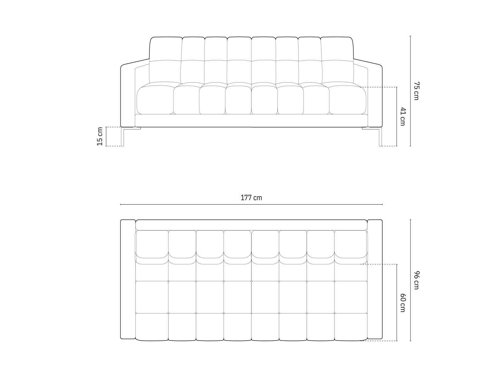 Sofa aksmitna 3 osobowa Bali - wymiary