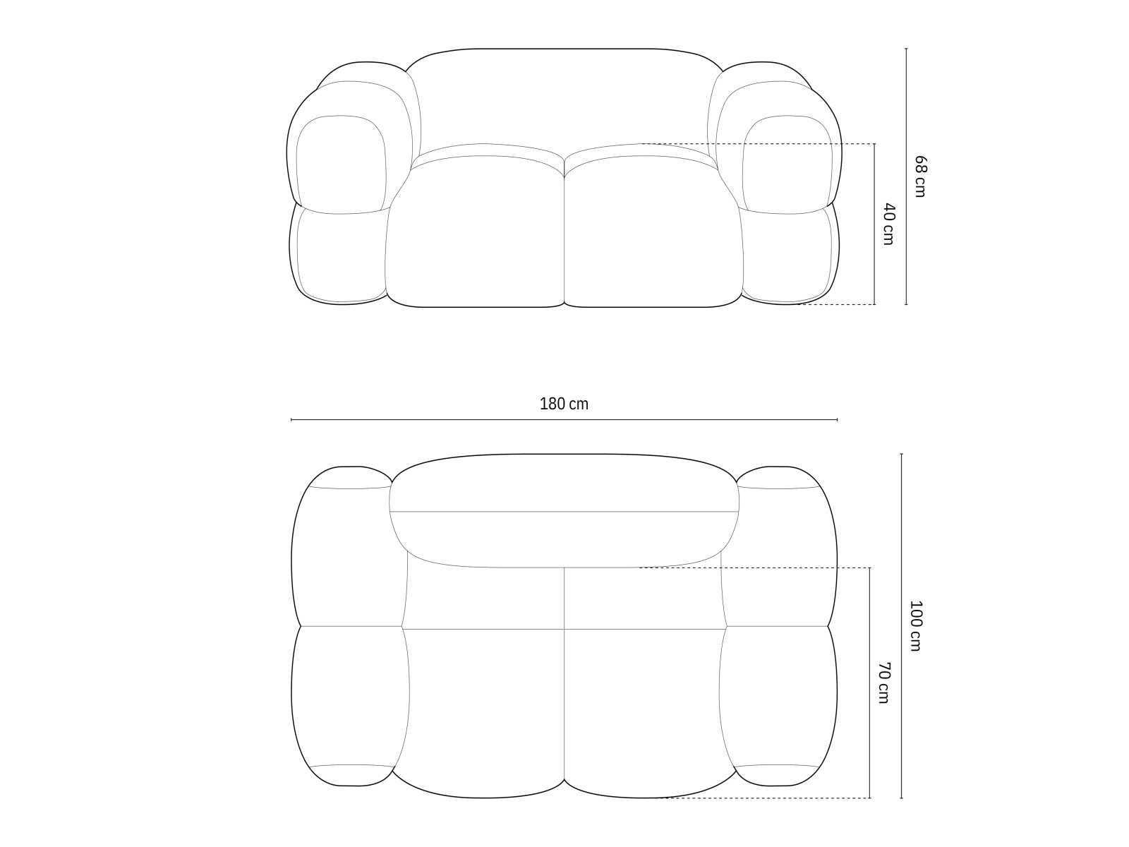 Sofa aksamitna 2-osobowa Loretto - wymiary