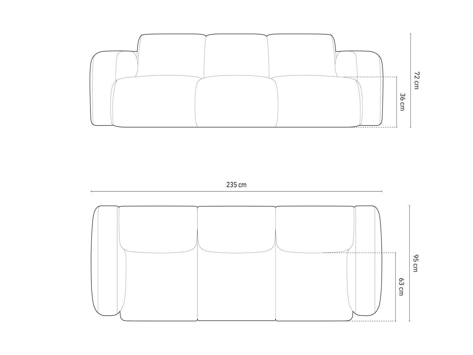 Sofa 3 osobowa Lola - wymiary