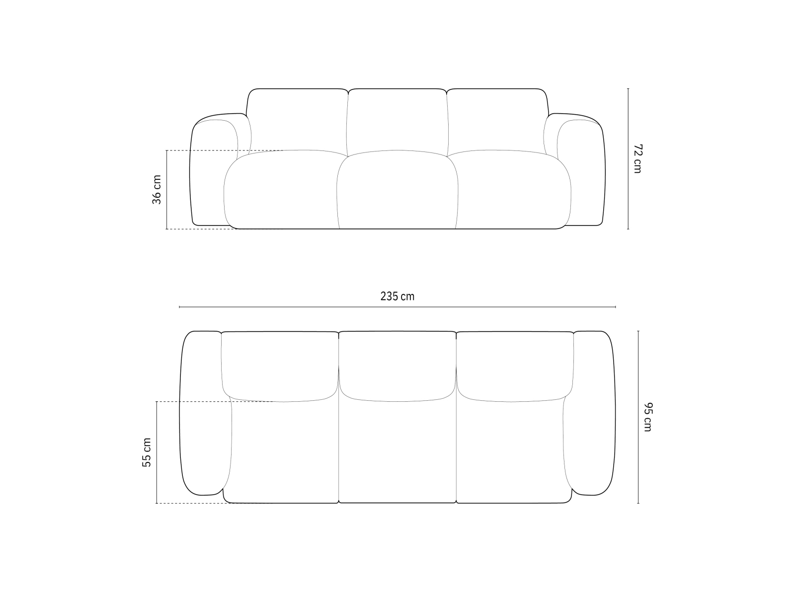 Sofa trzyosobowa Nolio - wymiary