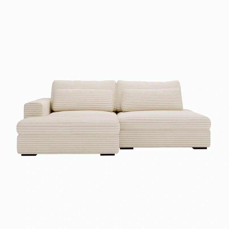 Narożnik w stylu Japandi L-kształtny Leida z funkcją spania i pojemnikiem na pościel (Wybierz stronę narożnika: Strona prawa - Tilia - Przyjazna zwierzętom - miły w dotyku sztruks (420g/m2): Tilia 52)